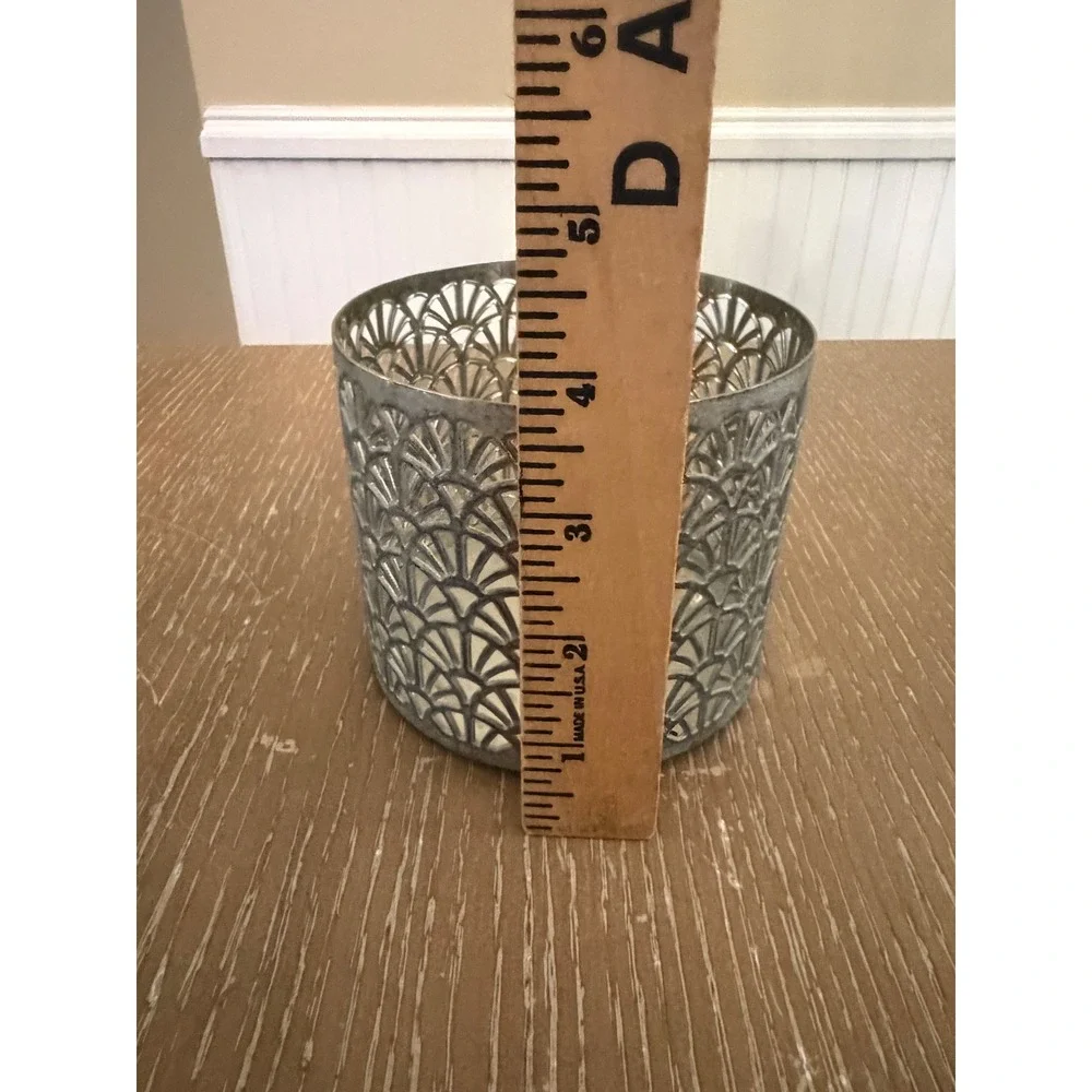 Bath & Body Works 3-Wick Candle Holder Metal Cutout Silver Gray Sleeve